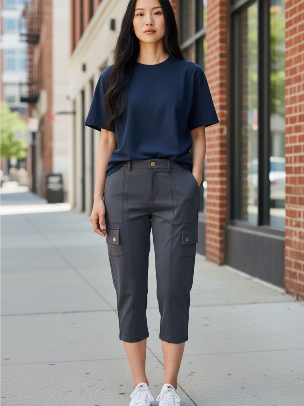 Halara Women’s Size M Black Cropped Cargo Pants Ankle Length
